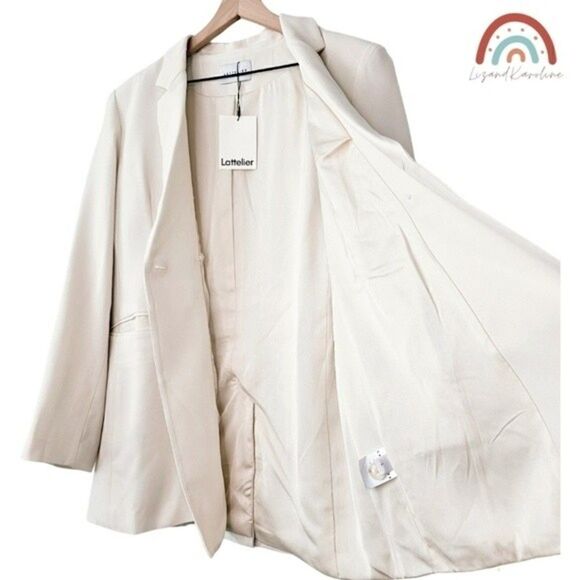 New! Lattelier Single Breasted Longline Midi Suit Jacket Ivory Cream Blazer - Picture 8 of 14